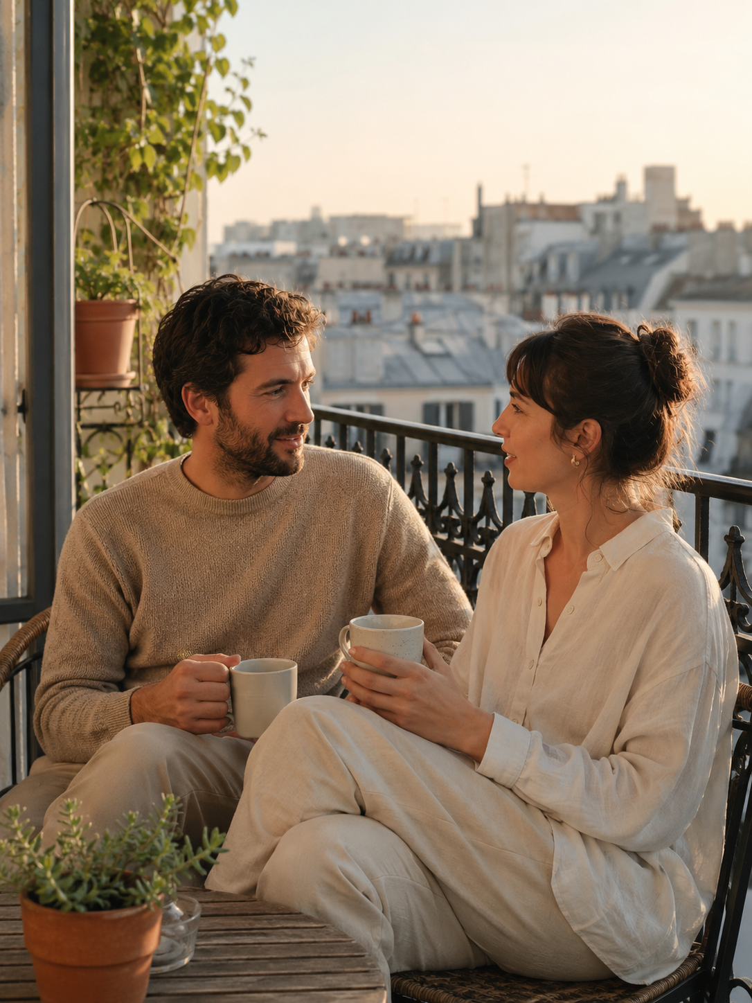 Prompt-Vorschau für Balcony Morning Coffee Couple