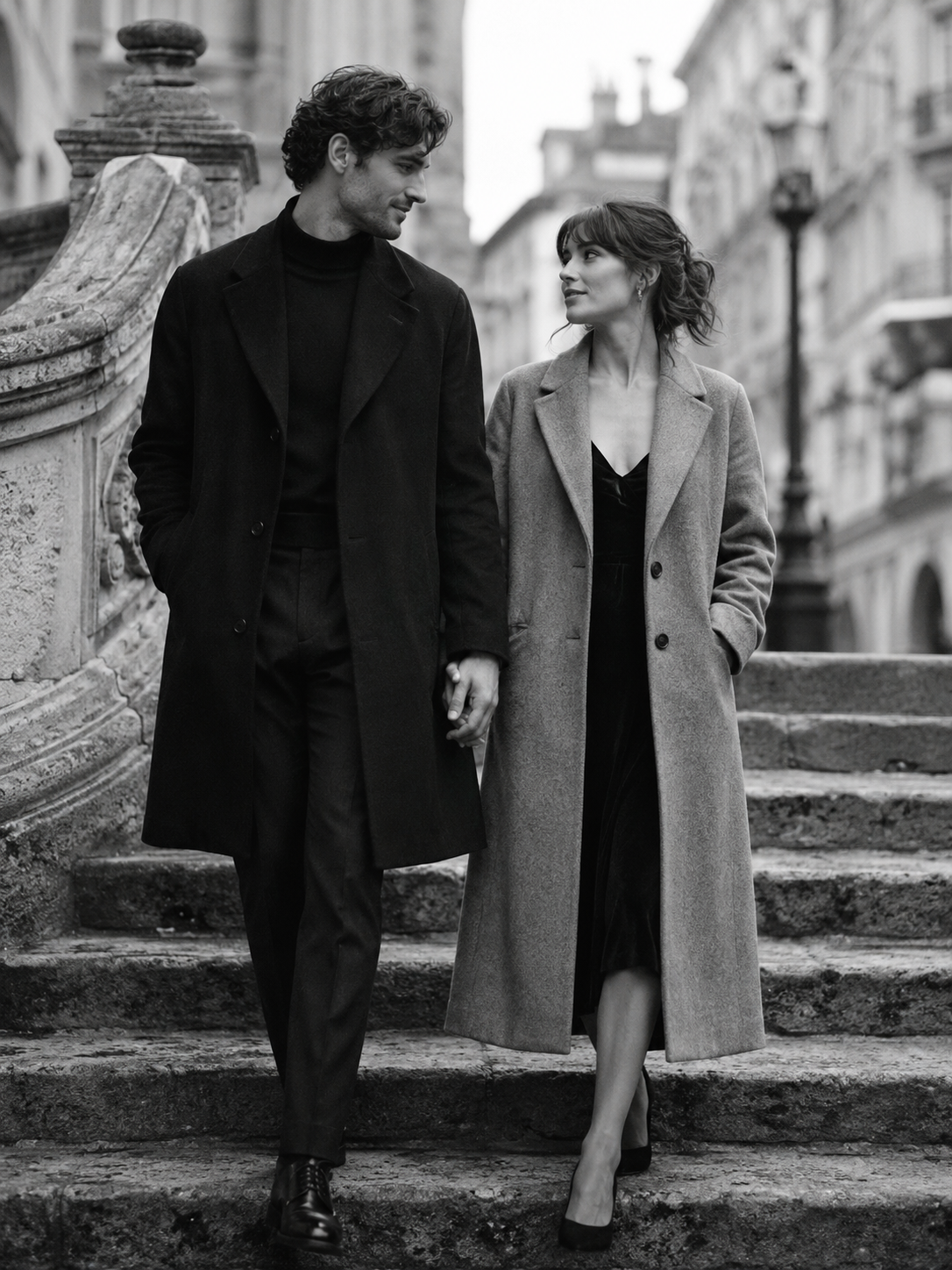 Prompt-Vorschau für Black-and-White Stone Steps Couple