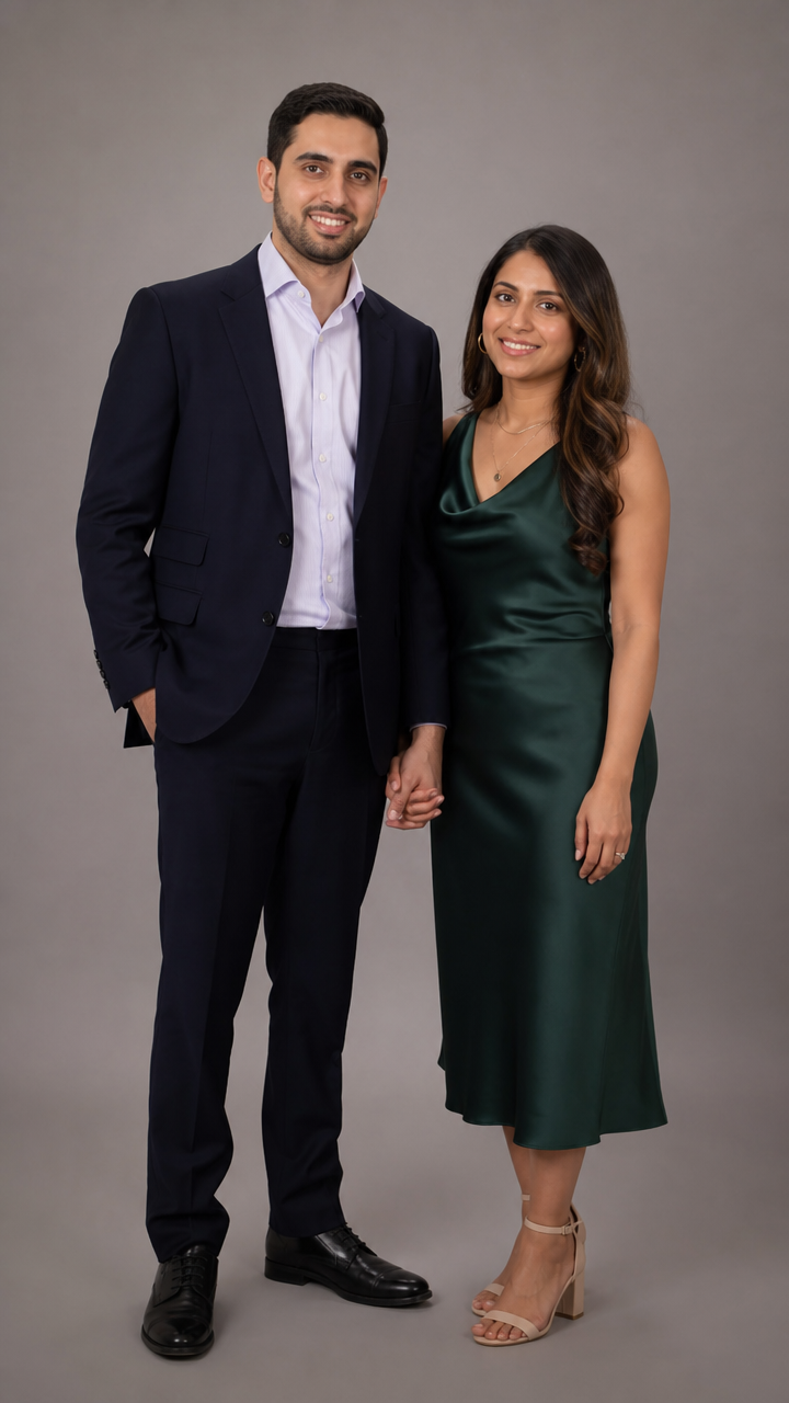 Prompt-Vorschau für Two-Reference Studio Couple Portrait