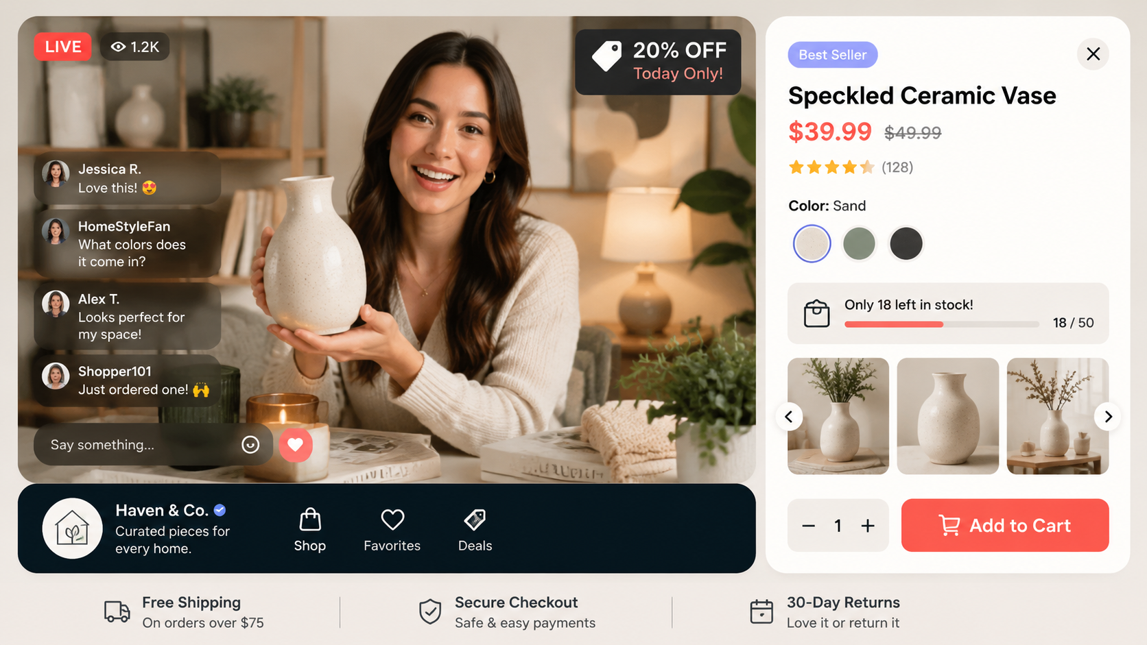 Live Commerce UI Mockup prompt preview