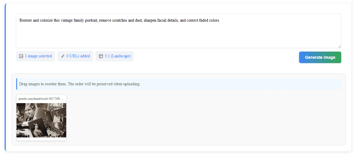 Entering a prompt and options for restoration